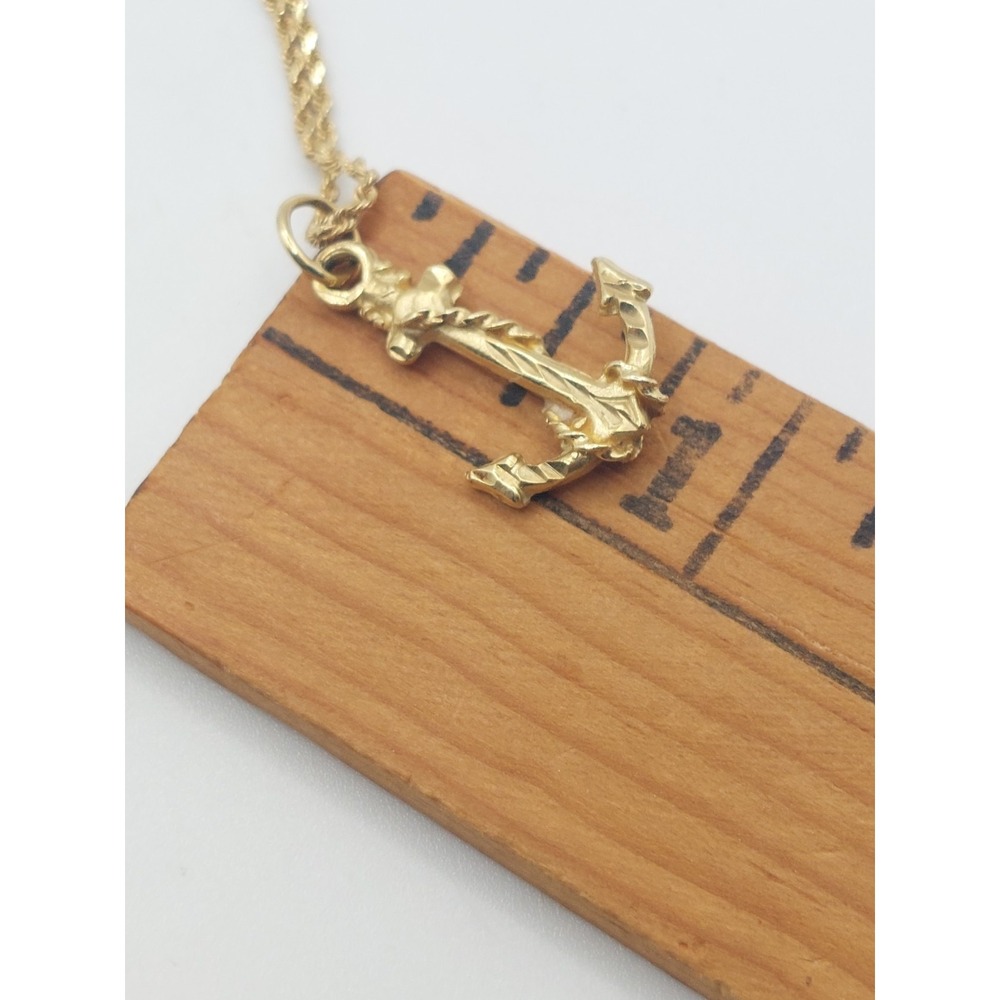 14K Gold Anchor Necklace Nautical Rope Chain Maritime Pendant 20" Vintage 4.4 g - Picture 13 of 16